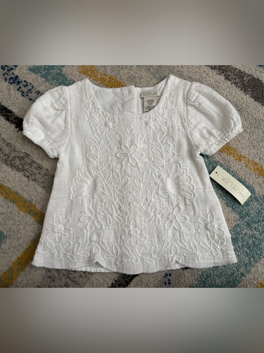Rachel Zoe White Short Sleeve embroidered blouse 5-6 Kids NWT